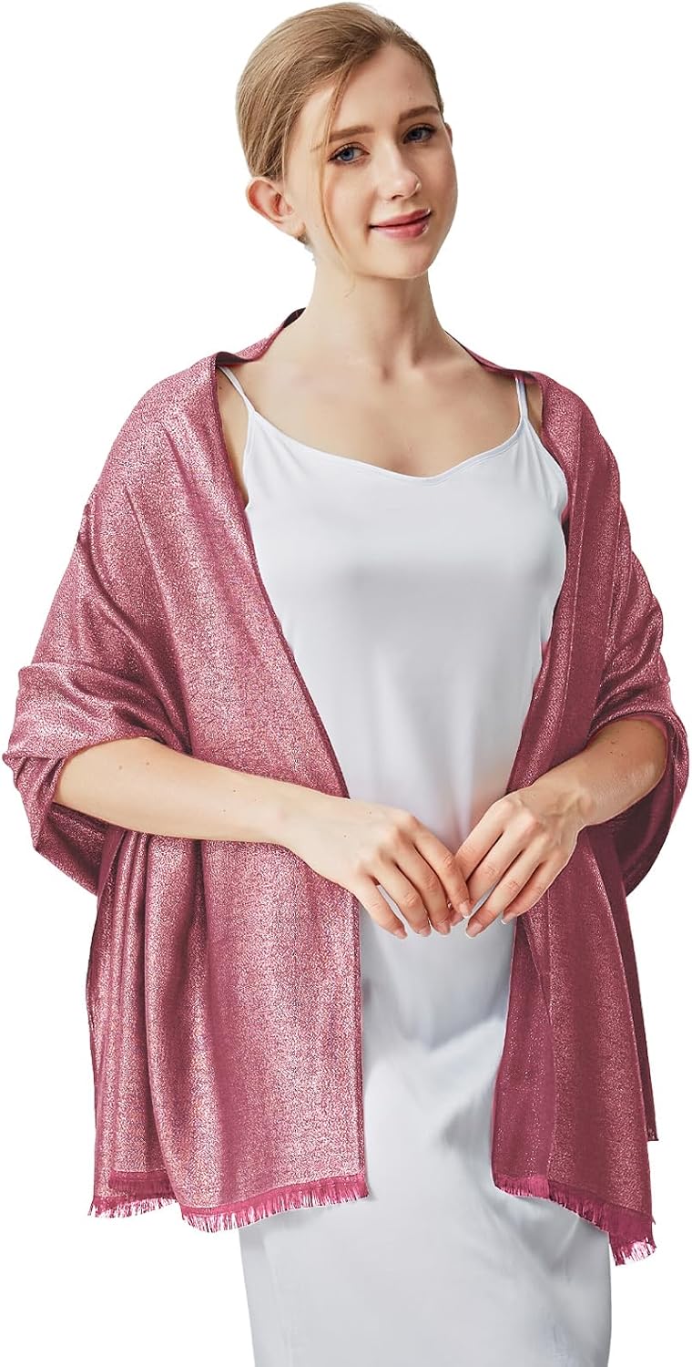 vimate Sparkling Metallic Pashmina Shawl Wraps Scarf for Evening Party Bridal Wedding Formal Dresses - Image 2